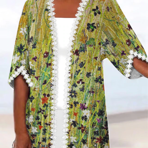 Wrap Casual Lace Loose Kimono, Kimono, color:Yellow|size:3XL, Noracora