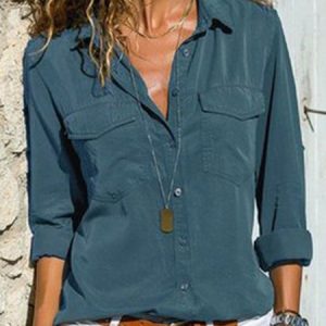 Pockets Vintage Blouse & shirt, Shirts, color:Denim Blue|size:5XL, Noracora