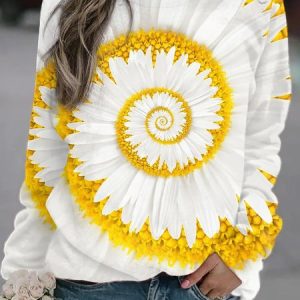 Casual Floral Crew Neck Sweatshirt, Hoodies & Sweatshirts, color:White|size:5XL, Noracora