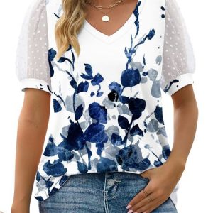 Casual Loose Floral Jersey Shirt, Blouses, color:Color10|size:XXL, Noracora