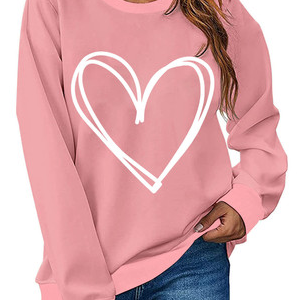 Casual Long Sleeve Crew Neck Heart Sweatshirt, Hoodies & Sweatshirts, color:Pink|size:3XL, Noracora