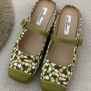 Floral Contrast Panel Urban Mules, Flats/Loafers, color:flower|size:40, Noracora