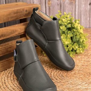 Women Casual Green Daily Adjustable Soft Leather Booties, Boots, color:Deep Gray|size:43, Noracora