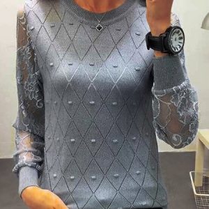 Crew Neck Loose Casual Acrylic Sweater, Sweaters, color:Gray|size:3XL, Noracora