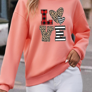 Text Letters Casual Crew Neck Sweatshirt, Hoodies & Sweatshirts, color:Pink|size:XL, Noracora