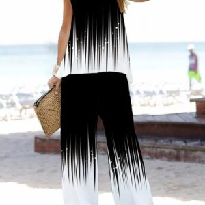 Casual Loose Two-Piece Set, Sets, color:Black-white|size:XXL, Noracora