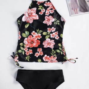 Vacation Floral Tankini, Tankinis, color:Black|size:L, Noracora