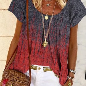 Crew Neck Casual Loose Ethnic Shirt, Blouses, color:Red|size:XXL, Noracora