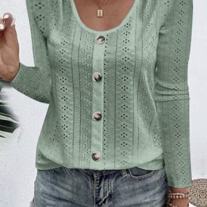 Casual Plain Loose Shirt, Blouses, color:Green|size:5XL, Noracora