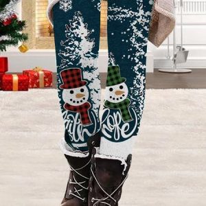 Tight Christmas Snowman Leggings, Leggings, color:Blue|size:XXL, Noracora