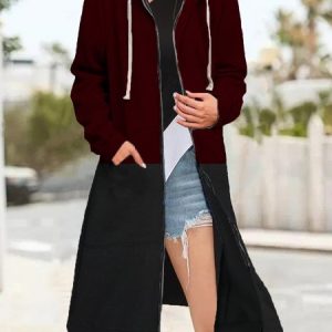 Jersey Color Block Regular Fit Casual Jacket, Jackets, color:Wine Red|size:XXL, Noracora
