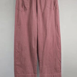 Casual Solid Pants With Pockets, Pants, color:Red|size:5XL, Noracora