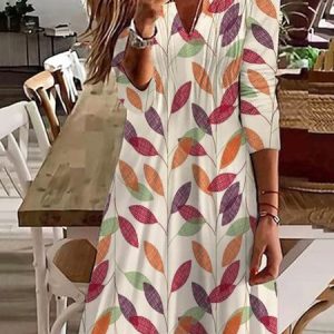 Leaves Casual A-Line Long Sleeve Dress, Short, color:Multicolor|size:XXL, Noracora