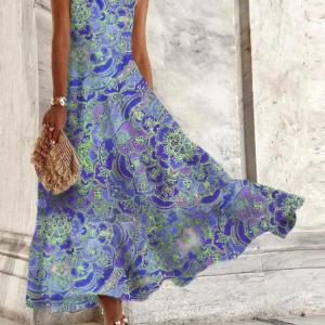 Women's Halter Abstract Casual Sleeveless Maxi Dress, Maxi, color:Blue|size:3XL, catalog Noracora shop
