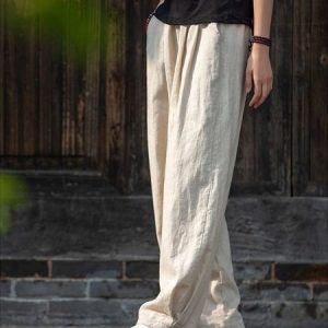 Cotton-Blend Casual Pants, Pants, color:Apricot|size:3XL, Noracora