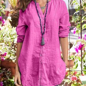 Women Cotton And Linen Large  Size Round Neck  Casual  Top, Tops, color:Purple|size:4XL, Noracora