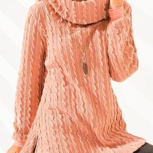 Loose Turtleneck Plain Casual Sweatshirt TUNIC, Hoodies & Sweatshirts, color:Coral|size:XXL, Noracora