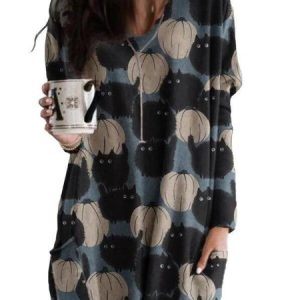 Jersey Casual Halloween Dress, Short, color:Blue|size:XXL, Noracora