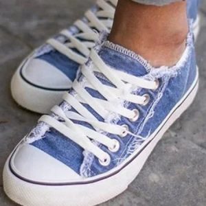 Women Breathable Flat Heel Canvas Lace-Up Shallow Shoes Casual EVA Canvas Shoes, Sneakers&Athletic, color:LightBlue|size:43, Noracora