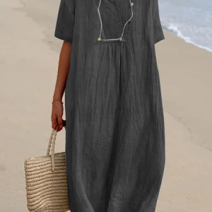 Loose V Neck Holiday Plain Dress, Midi, color:Black|size:XXL, catalog Noracora shop
