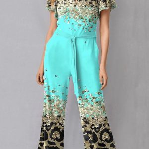 Casual Crew Neck Loose Jumpsuit, Jumpsuits&Rompers, color:Blue|size:XXL, Noracora