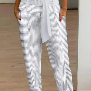 Striped Casual Pants, Pants, color:Gray|size:XXL, Noracora