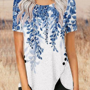 Regular Fit Crew Neck Jersey Casual Shirt, Blouses, color:Blue|size:5XL, Noracora