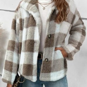 Loose Casual Teddy Jacket, Coats, color:Coffee|size:XXL, Noracora