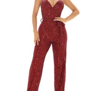 Spaghetti Loose Casual Jumpsuit, Jumpsuits&Rompers, color:Wine Red|size:XXL, Noracora