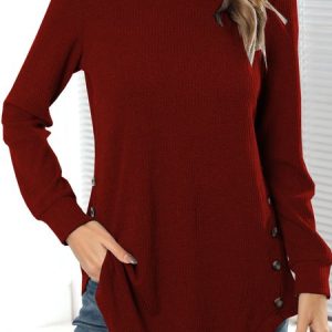 Casual Cotton-Blend T-Shirt Tunic, Blouses, color:Red|size:XXL, Noracora
