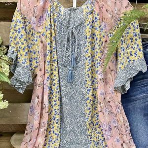 Printing Casual Floral V Neck Shirt, Blouses, color:Multicolor|size:XXL, Noracora