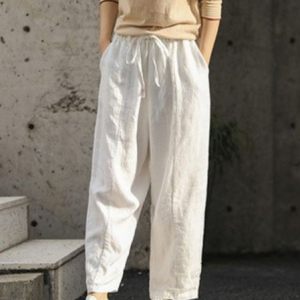 Plain Casual Loose Pants, Pants, color:White|size:5XL, Noracora