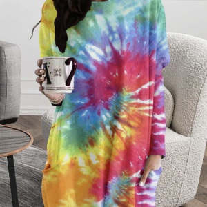 Loose Abstract Casual Crew Neck Shirt, Blouses, color:Multicolor|size:4XL, Noracora