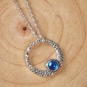 Vintage Silver Blue Crystal Geometric Embossed Necklace Ethnic Boho Jewelry, Necklace, color:Silver|size:One-size, Noracora