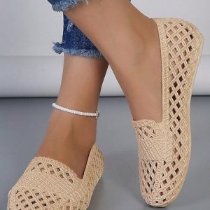Casual Plain Mesh Fabric Shallow Shoes, Flats/Loafers, color:Apricot|size:40, Noracora