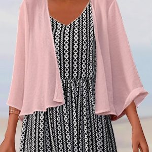 Wrap Casual Plain Kimono, Kimono, color:Pink|size:XL, Noracora