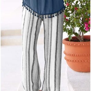 Casual Striped High Waist Baggy Wide Leg Long Pants, Pants, color:Gray|size:XXL, Noracora