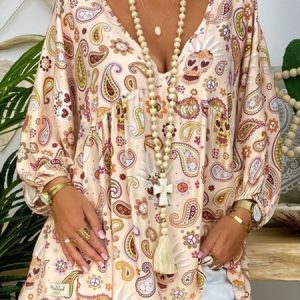 Creamy White Shift Long Sleeve Tunic Top, Blouses, color:CREAMY WHITE|size:3XL, Noracora