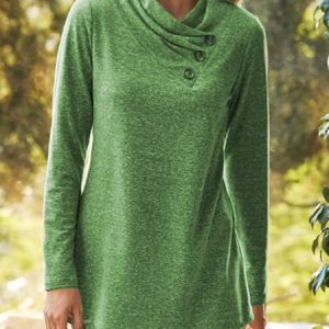 Women Casual Cotton Turtleneck Buttoned shirt, T-shirts, color:Green|size:3XL, catalog Noracora shop