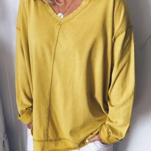 Women V NECK T-SHIRT Top Tunic, Blouses, color:Yellow|size:5XL, Noracora