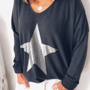 Women Casual Loose T Shirt Top Tunic, T-shirts, color:Deep Blue|size:4XL, Noracora