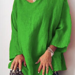 Casual O Neck Long Sleeve Top Tunic, Blouses, color:Green|size:5XL, Noracora