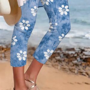 Flower Printed Casual Capri Legging, Leggings, color:Multicolor|size:XXL, Noracora