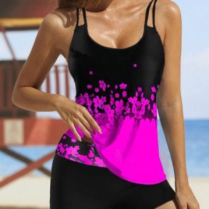 Vacation Floral Printing Scoop Neck Tankini set, Tankinis, color:Purple|size:XXL, Noracora