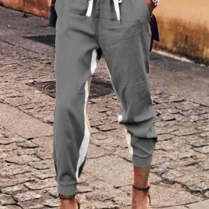 Khaki Casual Cotton Sports Pants, Pants, color:Gray|size:3XL, Noracora