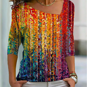 Abstract Printed Long Sleeve Casual T-Shirt, T-shirts, color:Multicolor|size:XXL, Noracora