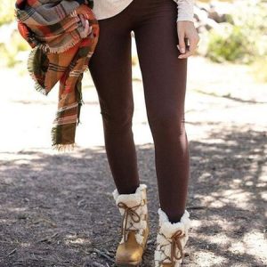 Casual Elastic Waist Plain Leggings, Leggings, color:Brown|size:XXL, Noracora