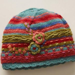 Women Red Casual Vintage Floral Knitted Hats, Hats, color:Red|size:One-size, Noracora