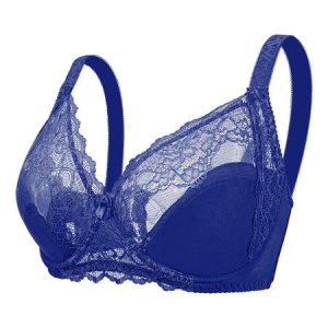 Casual Asymmetrical Plain Bra & Panty Set, LINGERIES, color:Royal Blue|size:4X, Noracora