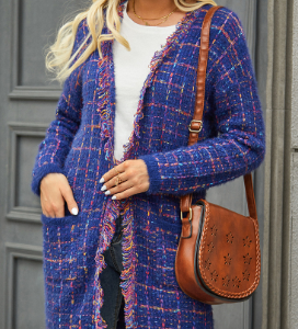 Urban Loose Color Block Wool/Knitting Cardigan, Cardigans, color:Blue|size:XL, Noracora
